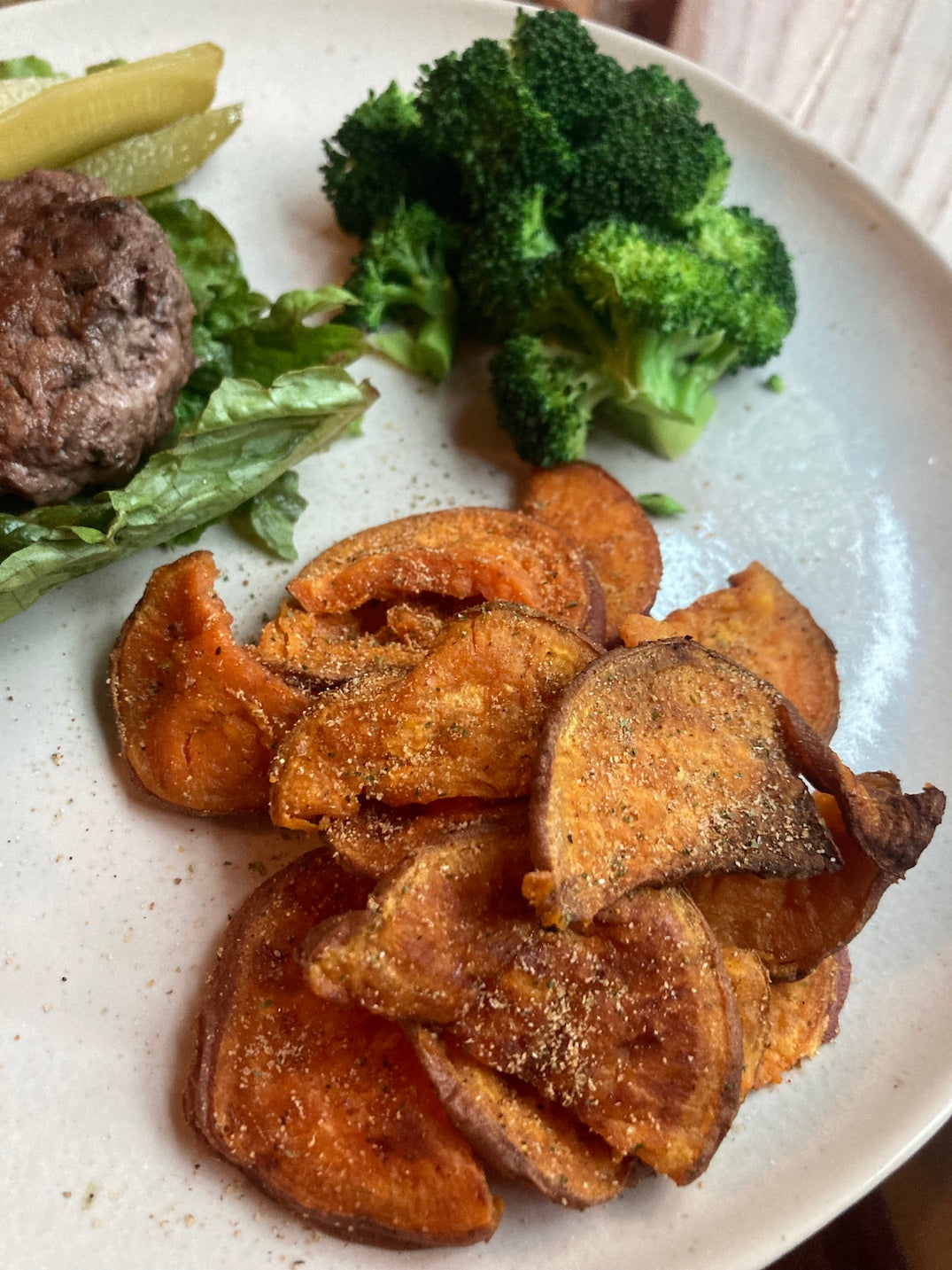 Crispy Oven-Baked Sweet Potato Chips with Pluck Seasoning