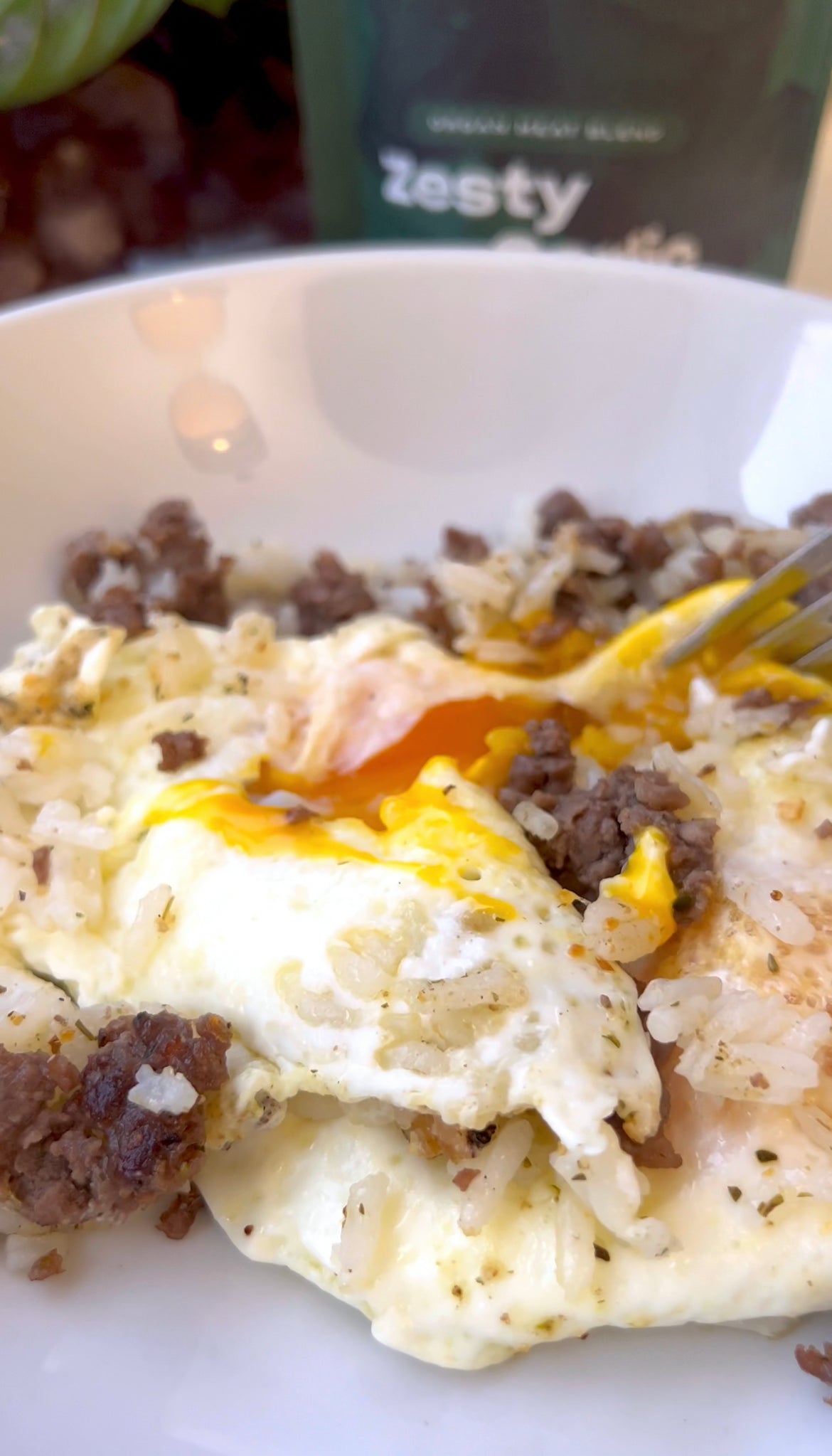 Fried Eggs and Sausage Breakfast