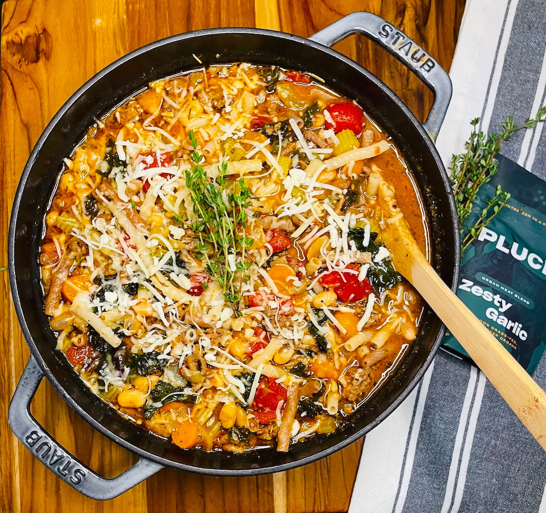 Hearty Pasta e Fagioli Soup with Ground Beef & Kale