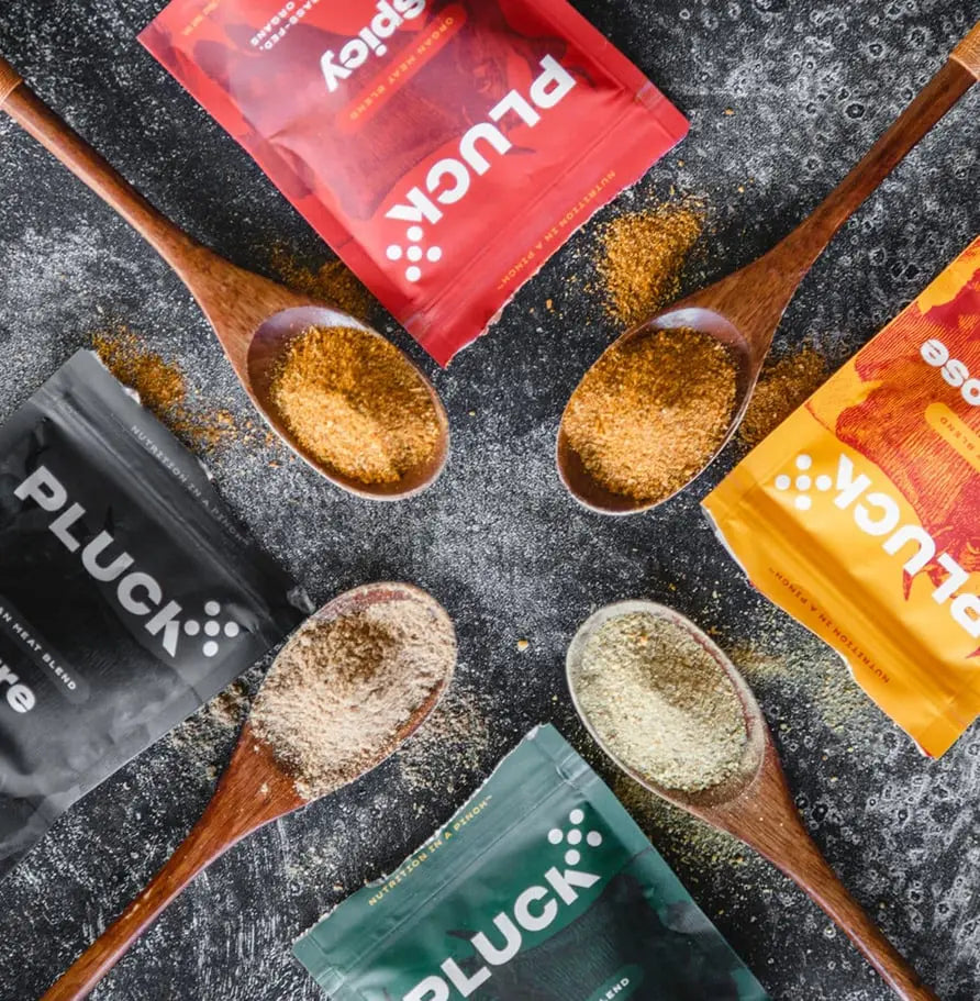 Pluck Superfood Seasoning Shaker with organic herbs and nutrient-rich organ meats