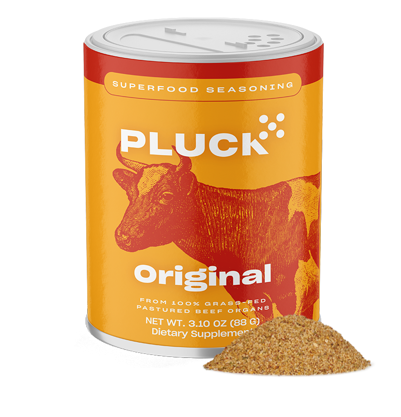 Pluck Superfood Seasoning Shaker with organic herbs and nutrient-rich organ meats