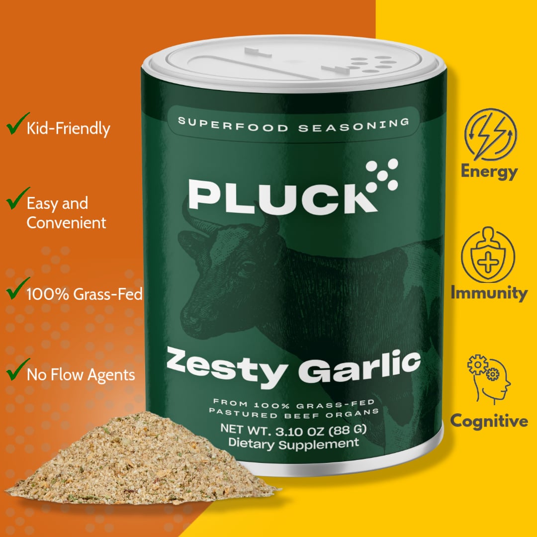 Pluck Superfood Seasoning Shaker with organic herbs and nutrient-rich organ meats