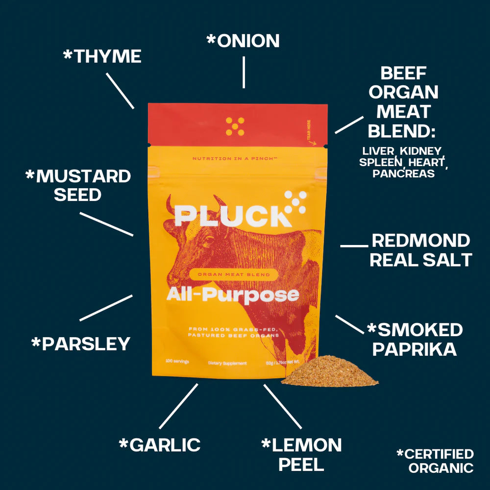 Pluck superfood seasoning bag with organic herbs and nutrient-rich organ meats
