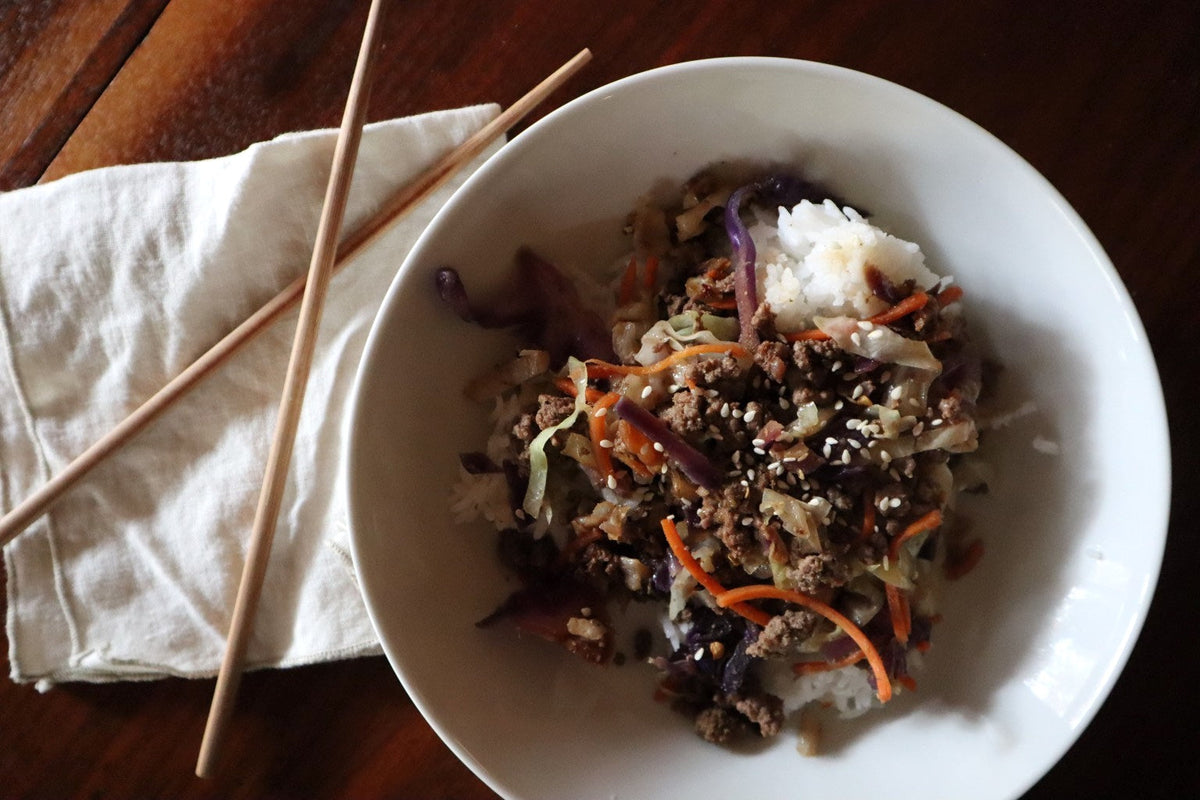Sweet and Savory Ground Beef and Cabbage Stir-Fry