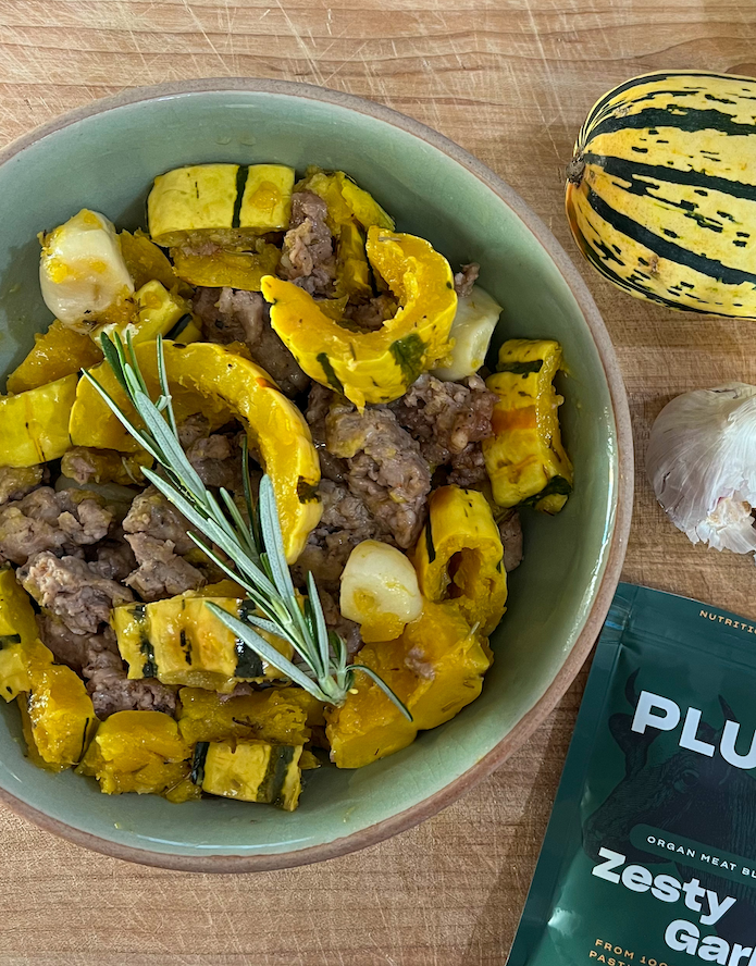 Heritage Pork with Garlic & Rosemary Roasted Delicata Squash