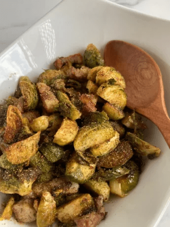 Crispy Roasted Brussels Sprouts with Pork Belly