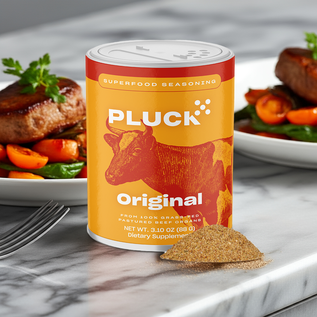 Pluck Superfood Seasoning Shaker with organic herbs and nutrient-rich organ meats
