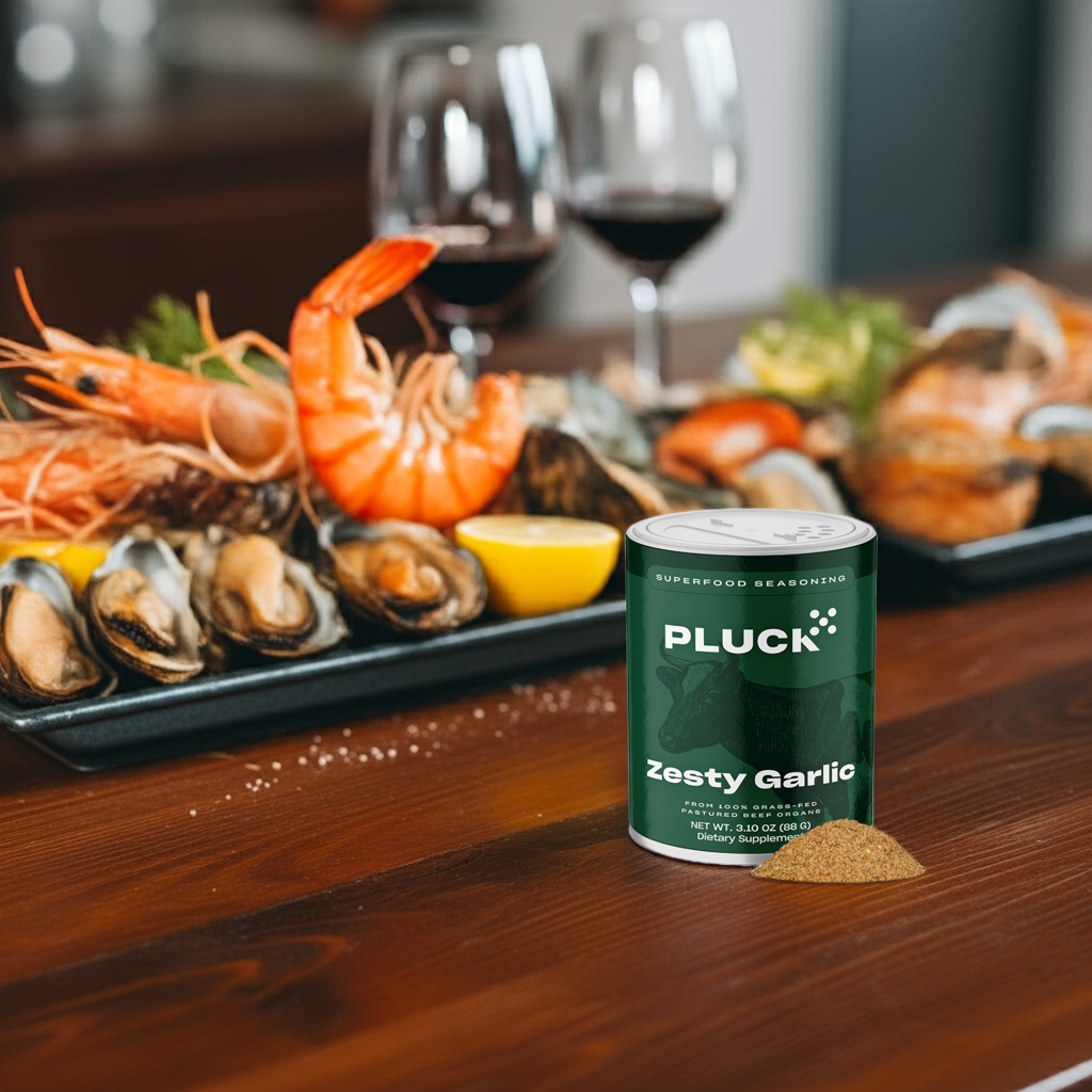 Pluck Superfood Seasoning Shaker with organic herbs and nutrient-rich organ meats