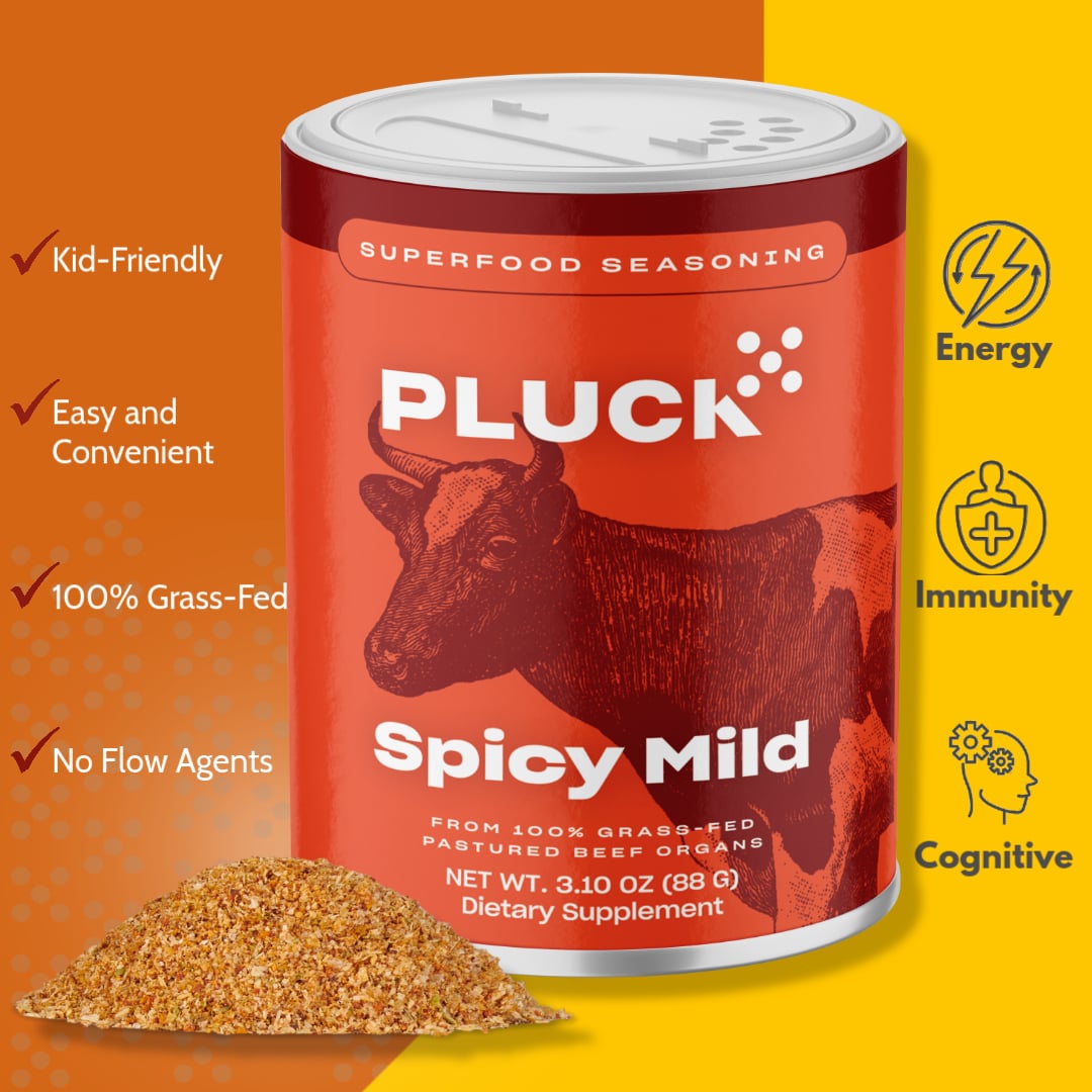 Pluck Tangy & Bold seasoning shaker with organ-based spicy flavor